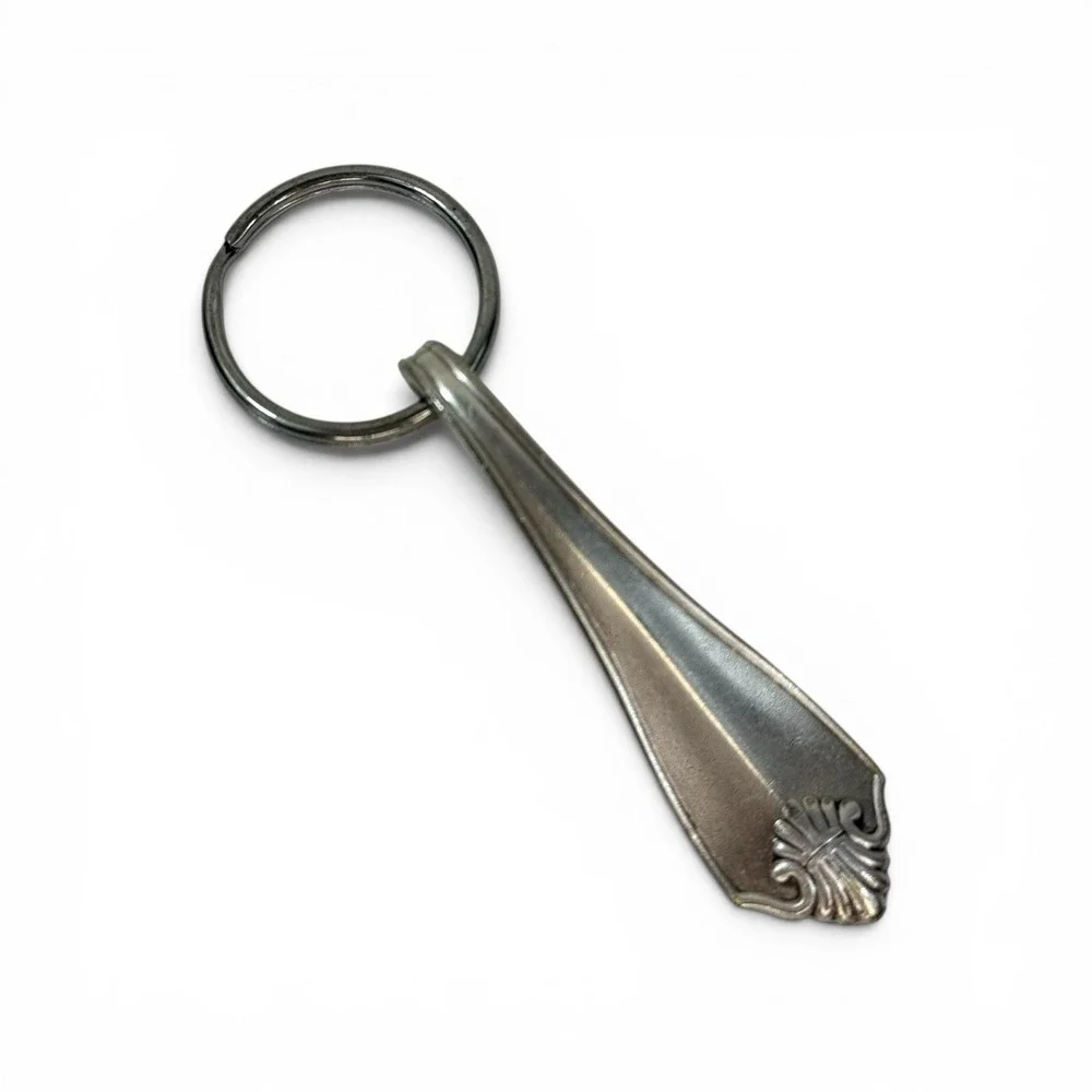 VTG Silverware Handle Keychain Silver Tone Spoon Fork Shell Charm Repurposed DIY